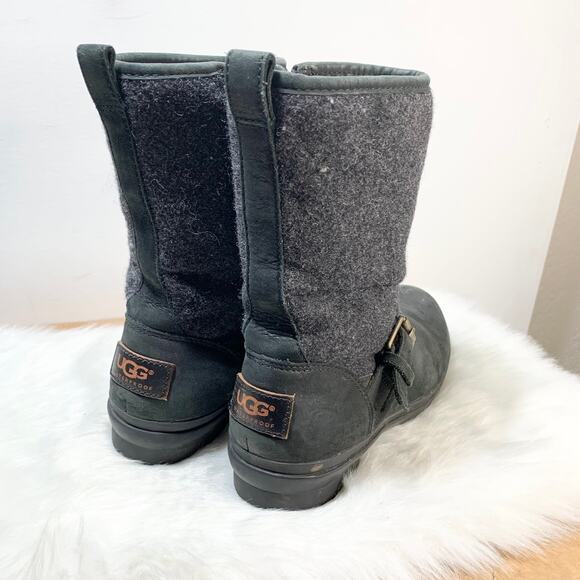 Ugg Women's Robbie Side Zip Leather & Wool Boots Size 6 - Picture 4 of 10